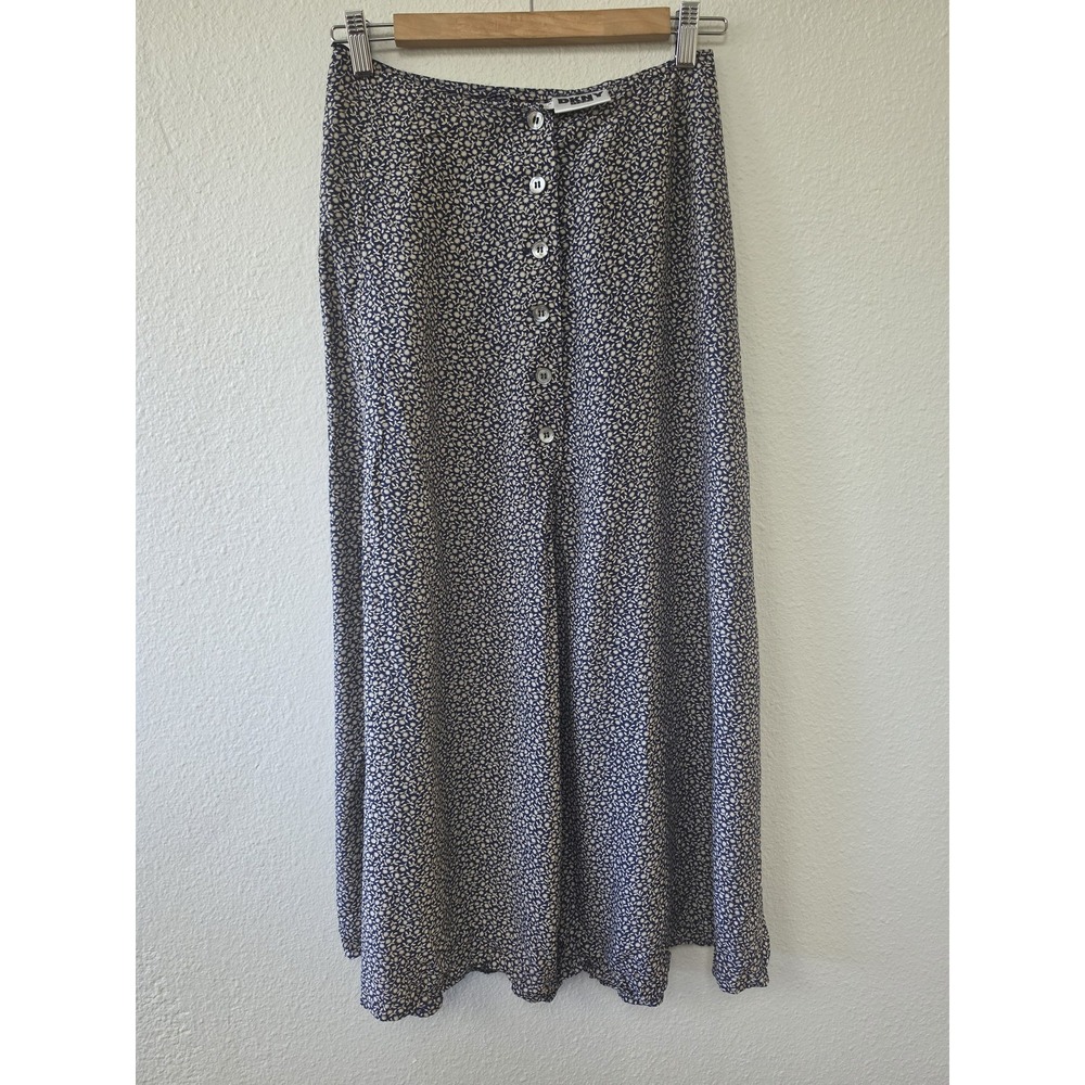 DKNY Jeans Maxi Skirt Size 10 Blue White Floral Vintage 90s Long